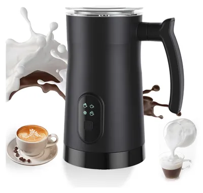 Obrázek produktu pro Elektrický napěňovač mléka z nerezové oceli, napěňovač 4 v 1, horké/studené mléko, tichý provoz, 400 W, nepřilnavý vnitřní povrch, 350 ml, automatický napěňovač mléka a napařovač pro kávu, horké mléko