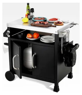 Produktbild von Edelstahl Grillwagen mit 3 Etagen, Grilltisch und Servierwagen für den Außenbereich