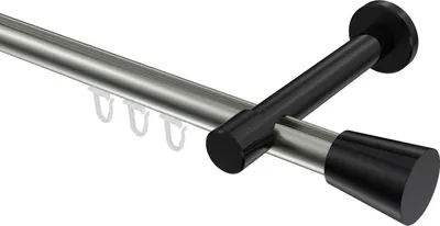 Produktbild von Interdeco Innenlaufstange / Gardinenstange mit Innenlauf Edelstahl-Optik / Schwarz, Typ Prestige Sitra (Konus), 20 mm Ø 1-läufig, 140 cm