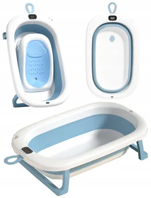 Immagine prodotto di Ekspand | Vasca da bagno per bambini Olaf - Blu e bianco - 85 cm x 47 cm x 21,5 cm - Vasca da bagno pieghevole - con termometro