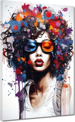 Produktbild von Pop Art Frau mit Sonnenbrille Leinwandbild Wandbild Kunstdruck XL Wanddeko: 75x100x2cm