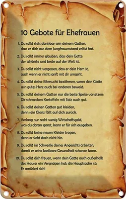 Produktbild von vianmo Blechschild 18x12 cm 10 Gebote für Ehefrauen Männer Frauen Spruch Zitat