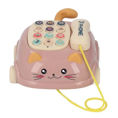 Image de Jouet à tirer pour téléphone de bébé, plusieurs sons, voix chinoise et anglaise, forme attrayante de chat, voiture-téléphone musicale de bébé