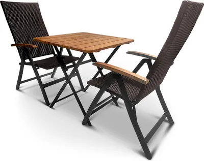 Produktbild von Balkonset 3Tlg. Klappstühle Klapptisch Polyrattan Bistro-Set Gartenmöbel Braun Neu