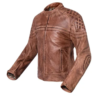 Produktbild von Motorradjacke Eros Braun Größe M aus Rindsleder mit Thermofutter, Ellbogen- und Schulterpolstern