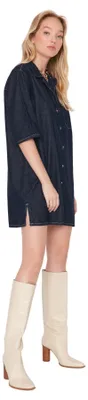 Obrázok produktu pre TRENDYOL Dámske mini bodycon šaty s výstrihom do V, pletené, tmavomodré
