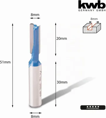 Obrázek produktu pro kwb 754820, Rovná fréza, 8 mm, 8 mm, 1 kusů