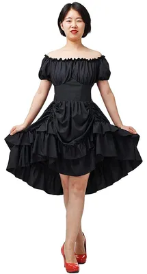 Produktbild von Damen Gothic Steampunk Kleid mit Rüschen, asymmetrisches Design – Viktorianisches Kleid