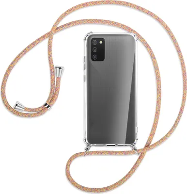 Produktbild von Handykette Backcover-Schutzhülle mit Band (Metall silberfarben) für Samsung Galaxy A02s - Rainbow