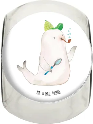 Produktbild von Mr. & Mrs. Panda Lebensmittelbehälter Robbe Sherlock L 870ml - Weiß - Geschenk, schraubglas, Lustige Sprüche, Frischhaltedose, Vorratsbehälter, Bonboniere, Kaffeedose