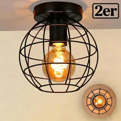 Obrázek produktu pro ZMH stropní svítidlo dvě balení vintage stropní lampy předsíň černá retro lampa patice E27 průmyslová kulatá kovová lampa do předsíně