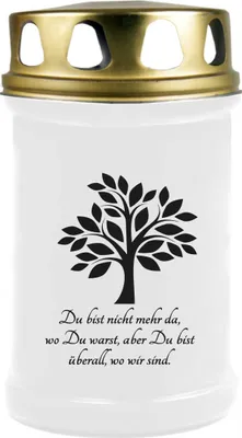 Produktbild von Grabkerze Weiß, Brenndauer: 48 Stunden, Motiv: Baum