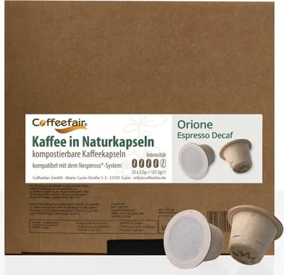 Produktbild von Coffeefair Naturkapseln Orione Espresso Decaf 25 Stk, kompostierbare Kaffeekapseln, kompatibel mit Nespresso®