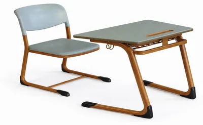 Produktbild von Helle Schulbank mit Stuhl klassisch stabil für modernes Klassenzimmer