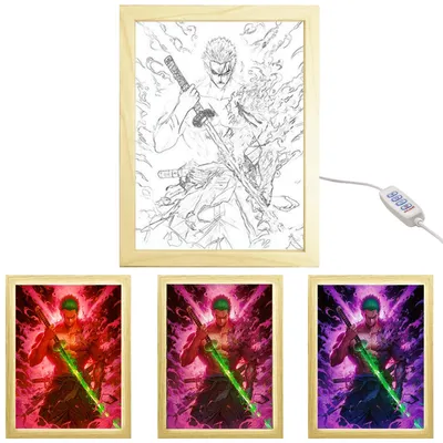 LED-Fotolijst mit Anime-Motiv Roronoa Zoro, 21,5x16,5 cm