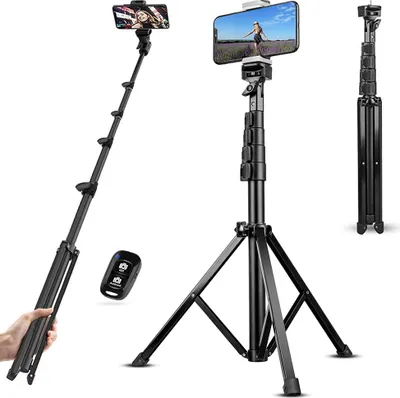 Produktbild von Bluetooth Selfie Stick Stativ mit Bluetooth Fernbedienung, Ausfahrbar 360°Rotation Monopod Handy Halterung Teleskop Selfiestick für iPhone Android