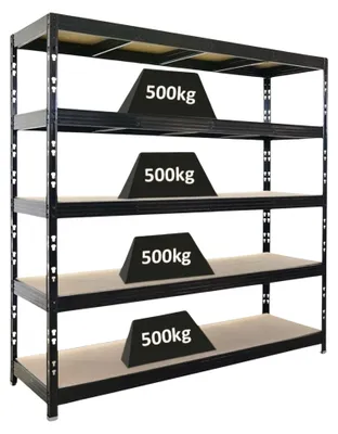 Produktbild von Profi Schwerlastregal Rhino | HxBxT 200x200x60cm | 5 Spanplatten-Ebenen 8mm | Fachlast 500kg | Schwarz