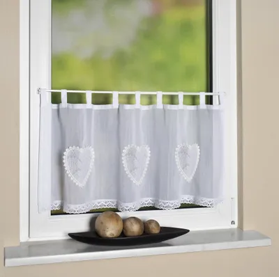 Produktbild von Home Wohnideen Cafehaus Batist Mit Häkelborte "Corazon" 45 x 90 cm Weiss