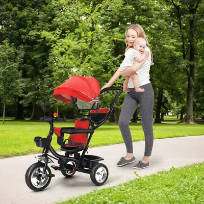 Produktbild von Kinderdreirad Dreirad 4 in 1 Sonnendach Kinderwagen Fahrrad Baby Kleinkinder Rot
