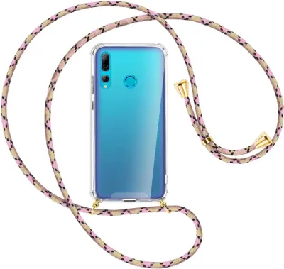 Produktbild von Handykette Backcover-Schutzhülle mit Band (Metall goldfarben) für Huawei P Smart Plus 2019 - rosa Karo
