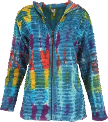 Produktbild von Bunte Batikjacke Jacke, Boho Unikat Hippie Jacke - Blau, Damen, Baumwolle, Größe: M