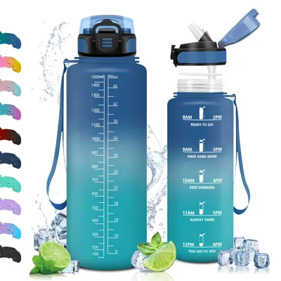 Imagen del producto de Botella deportiva con pajita, de 1,5 litros, libre de BPA, a prueba de fugas, ideal para actividades al aire libre y deportes