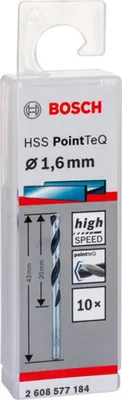 Zdjęcie produktu dla Bosch 2 608 577 184, Wiertarka, Wiertło spiralne, 1,6 mm, 43 mm, Żeliwo, Stal, 2 cm