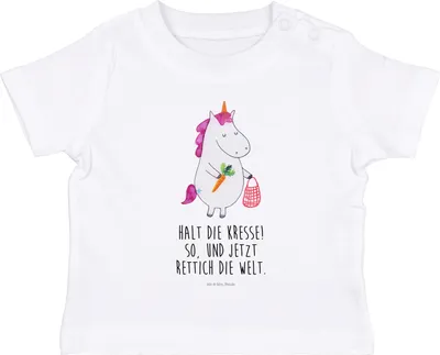Produktbild von Mr. & Mrs. Panda Babyshirt Einhorn Gemüse 6. - 12. Monat - Weiß - Geschenk, Kleinkind Shirt, Organic Baby,  T-Shirt, Wochenmarkt, Unicorn, Biomarkt, Einhörner