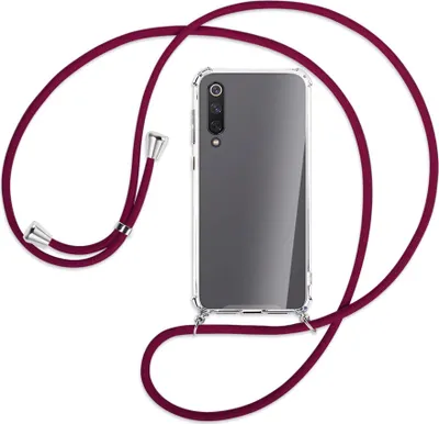 Produktbild von Handykette Backcover-Schutzhülle mit Band (Metall silberfarben) für Xiaomi Mi 9 SE - dunkelrot