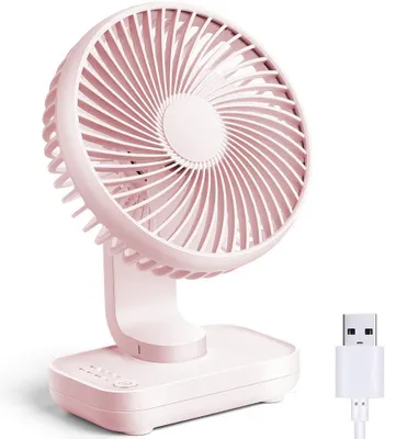 Produktbild von Kleiner Tischventilator, leiser tragbarer Ventilator, wiederaufladbarer Akku-betriebener persönlicher Ventilator für Zuhause, Büro, Schlafzimmer, Schreibtisch, 4 Geschwindigkeitsstufen