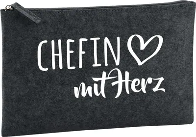 Produktbild von Huuraa Kulturbeutel Chefin mit Herz 1 Liter Charcoal Filz Kosmetiktasche Geschenkidee