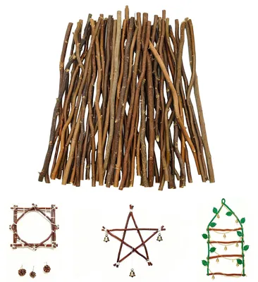 Zdjęcie produktu dla Elzusha - Zestaw 50 naturalnych drewnianych patyczków - 30 cm, drewno do rękodzieła i dekoracji