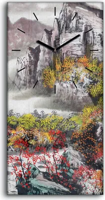 Produktbild von Wanduhr Bürouhr Leinwand Bild 30x60 Foto Bild Malerei Berg Landschaft Baum - schwarze Hände