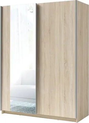 Image de Armoire GOZU 2 portes coulissantes avec miroir - Coloris Chêne Sonoma - 180 x 198 x 62 cm