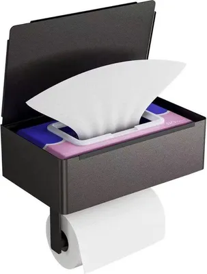 Zdjęcie produktu dla Uchwyt na papier toaletowy Famanu z pojemnikiem na chusteczki nawilżane - matowy czarny kolor