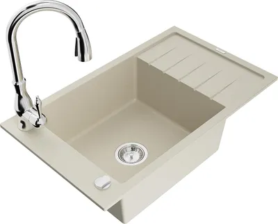 Image de Mexen Elias évier en granit 1 bac avec égouttoir et mélangeur Savita, Beige - 6511-69-672601-00