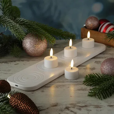 LED Mini Teelichter - 4 wiederaufladbare LED Teelichter mit Ladestation - Timer - für Außen
