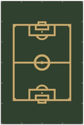 Produktbild von Wallario XXL Outdoor-Poster für Garten oder Balkon, Motiv Fußball - Fußballfeld gezeichnet in grün und gelb, in ca. 300 x 200 cm