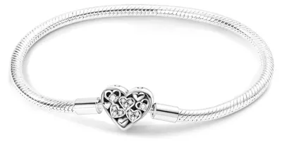 Image de Bracelet en argent avec un fermoir en forme de cœur et des zircons