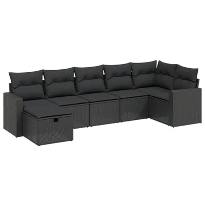 Produktbild von Modulares Garten-Sofa-Set 7-teilig, Lounge-Garnitur für Terrasse, UV-beständiges Poly Rattan Schwarz, mit abnehmbaren Kissenbezügen