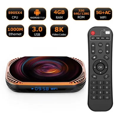 Produktbild von ZELURXX Android 11 TV Box 8K Streaming Gerät Quad-Core WLAN Dualband Gigabit Ethernet Bluetooth Sprachsteuerung, 4+64G