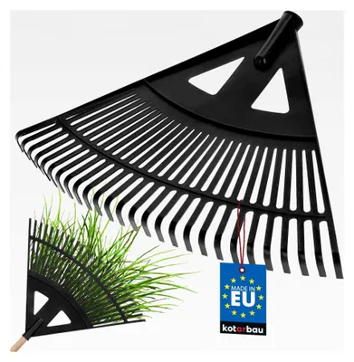Produktbild von Laubrechen aus Kunststoff - 58 cm - ohne Stiel - Laubbesen - Laubharke - Gartenrechen - Fächerbesen für Herbstlaub und Heckenschnitt - Schwarz