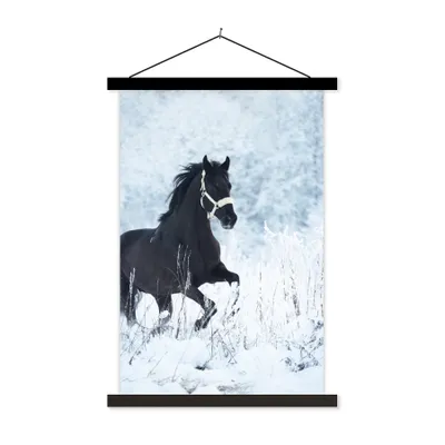 Produktbild von MuchoWow® Textilposter Pferd - Schnee - Winter 40x60 cm mit schwarzem Rahmen - Wanddekorationen