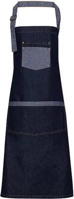 Produktbild von Premier Workwear PR127 | Domain Contrast Denim Bib Apron - 86 cm lang und 72 cm breit - Farbe: Indigo Denim (ca. Pantone 2767) - Größe: One Size
