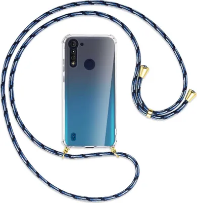 Produktbild von Handykette Backcover-Schutzhülle mit Band (Metall goldfarben) für Motorola Moto G8 Power Lite - Blautöne