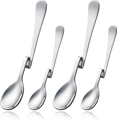 Produktbild von 4 Edelstahllöffel mit gebogenen Griffen, Longdrinklöffel mit Knick, Latte Macchiato Löffel Edelstahl, Kaffeelöffel, Honiglöffel mit gebogenen Griffen