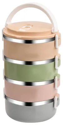 Produktbild von 2100 ml Thermo-Lunchbox, tragbare Edelstahl-Thermo-Lunchbox mit Griff, Bento-Box-Lebensmittelbehälter (4-lagig)