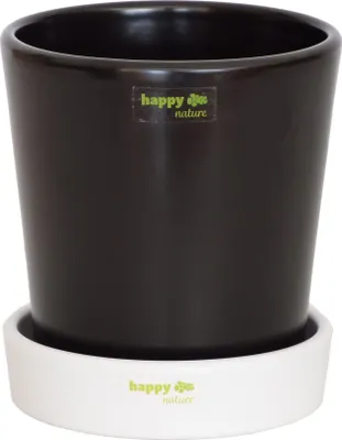 Produktbild von Keramik Blumentopf Ibiza schwarz matt mit Untersetzer weiss