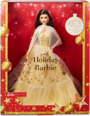 Obrázek produktu pro Mattel - Barbie Signature Holiday Doll With Golden Gown And Long Brown Hair