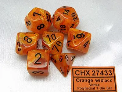Produktbild von Chessex Vortex Orange/Schwarz Polydice Würfel Set 7 Stück